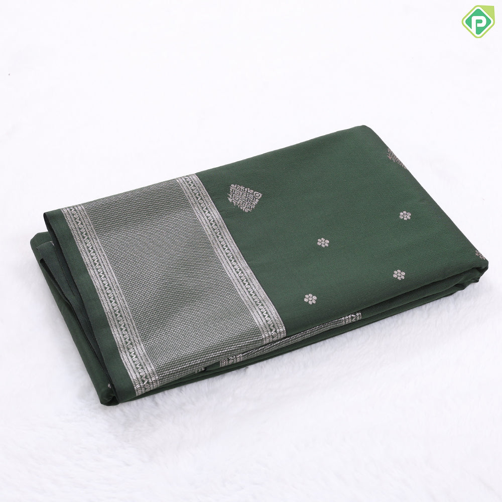 Blue and silver gold zari butta design self border art silk gift saree