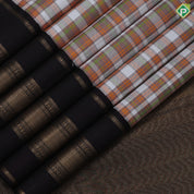 Multi Color barbarian checks design dark brown gold zari tri border traditional silk saree