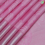 Pastel pink silver zari fancy tree design self silver zari bavanji border bridal silk saree