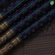 Navy Blue Gold Zari Thread Checks Butta Design Self Colour Floral Meena Work Border Design Trendy Fancy Silk Saree