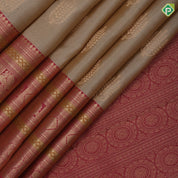 creamy samdal gold zari pancha aarthi butta rose pink gold zari meena work border pure mix silk saree