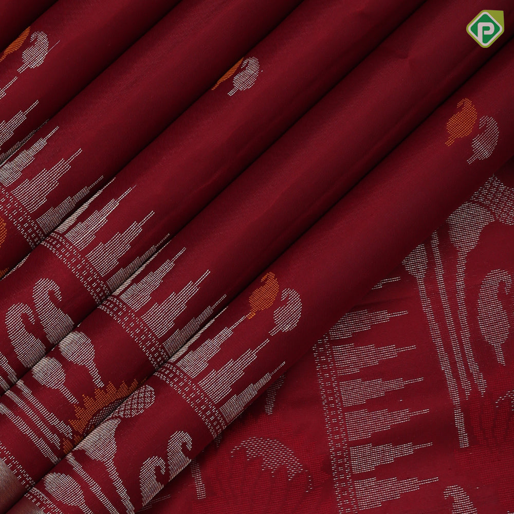Maroon silver gold zari silk thread mango design leaf design meena work pallu and Border soft silk saree