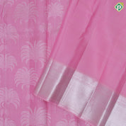 Pastel pink silver zari fancy tree design self silver zari bavanji border bridal silk saree