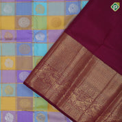 Multi color gold zari butta and zari kattam paalum pazhamum checks design maroon red high border traditional silk saree