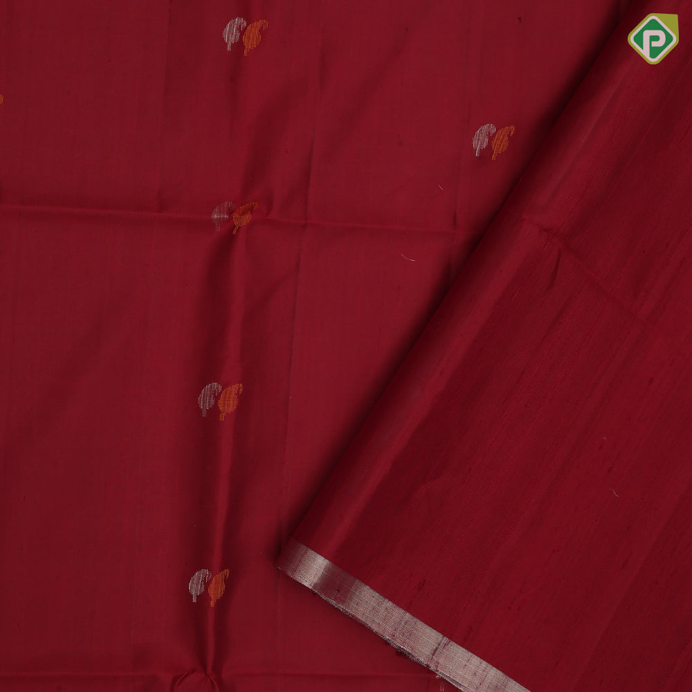 Maroon silver gold zari silk thread mango design leaf design meena work pallu and Border soft silk saree
