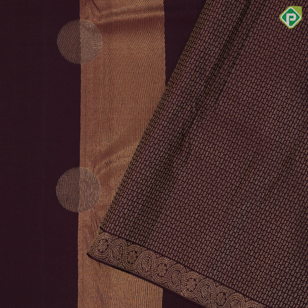 Purple brown gold zari cercles and partition tissue weaved self gold zari edge border trendy tissue silk saree