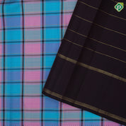Multi color with gold zari chennai checks design chocolate brown gold zari retta pattai border traditional silk saree