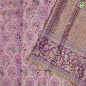 Baby pink multi color zari meena work tissue weaved purple with meena work border exclusive bridal silk saree