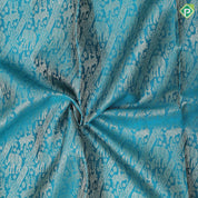 Tiffany Blue silver gold zari fancy elephant design indigo blue gold zari high border pattu paavadai lehanka