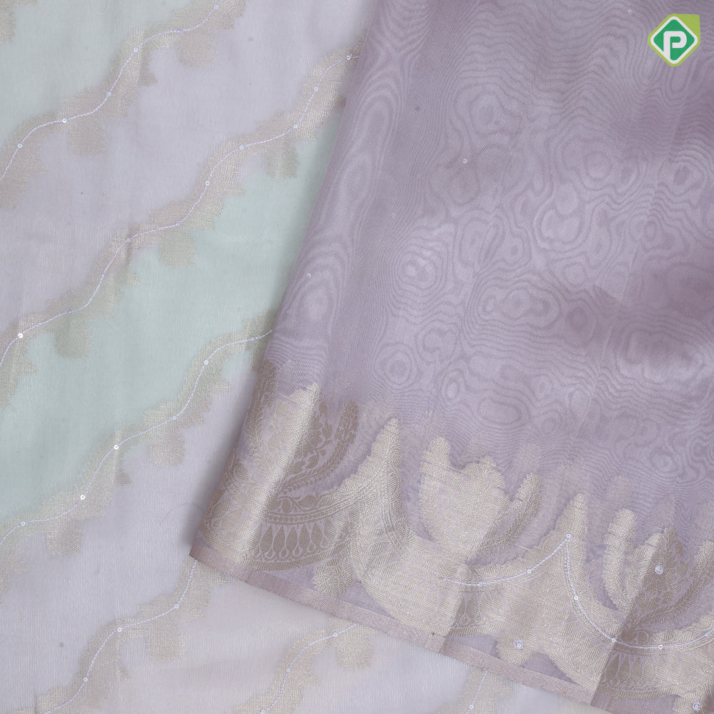 Lavender with silver zari floral tissue design self zari floral pattern border fancy tissue saree