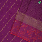 Purple gold zari chain creeper design Self meena work floral design border bridal silk saree