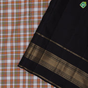 Multi Color barbarian checks design dark brown gold zari tri border traditional silk saree