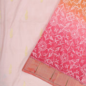 peach pink gold zari fancy peacock butta onion pink thread work border banaras style pallu kora silk saree