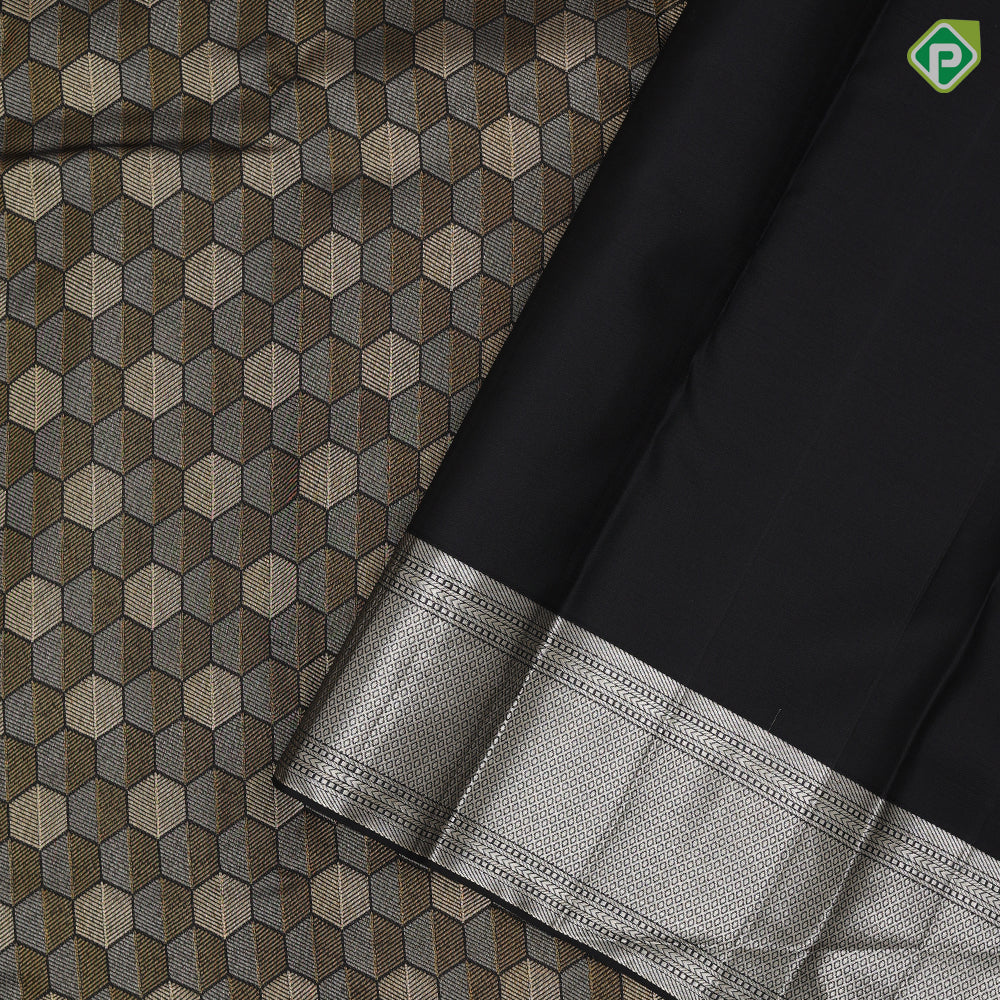 Luxury black silver gold zari art arithmetic sequence design self silver gold diamond design border Silk saree