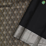 Luxury black silver gold zari art arithmetic sequence design self silver gold diamond design border Silk saree