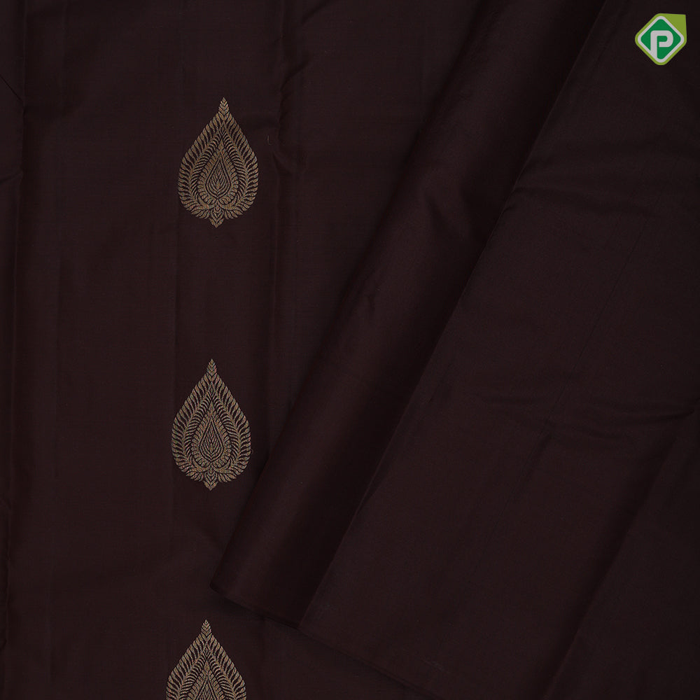 Bottle green gold zari leaf design self gold zari mango butta border gift silk saree
