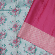 Tea Green silver zari floral design Pink silver zari cross design border trendy designer tissue silk saree