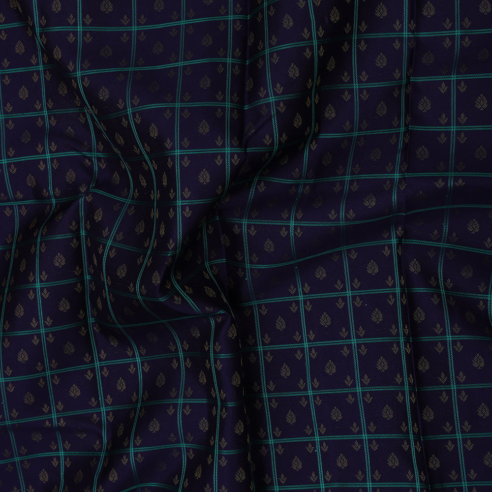 Navy Blue Gold Zari Thread Checks Butta Design Self Colour Floral Meena Work Border Design Trendy Fancy Silk Saree