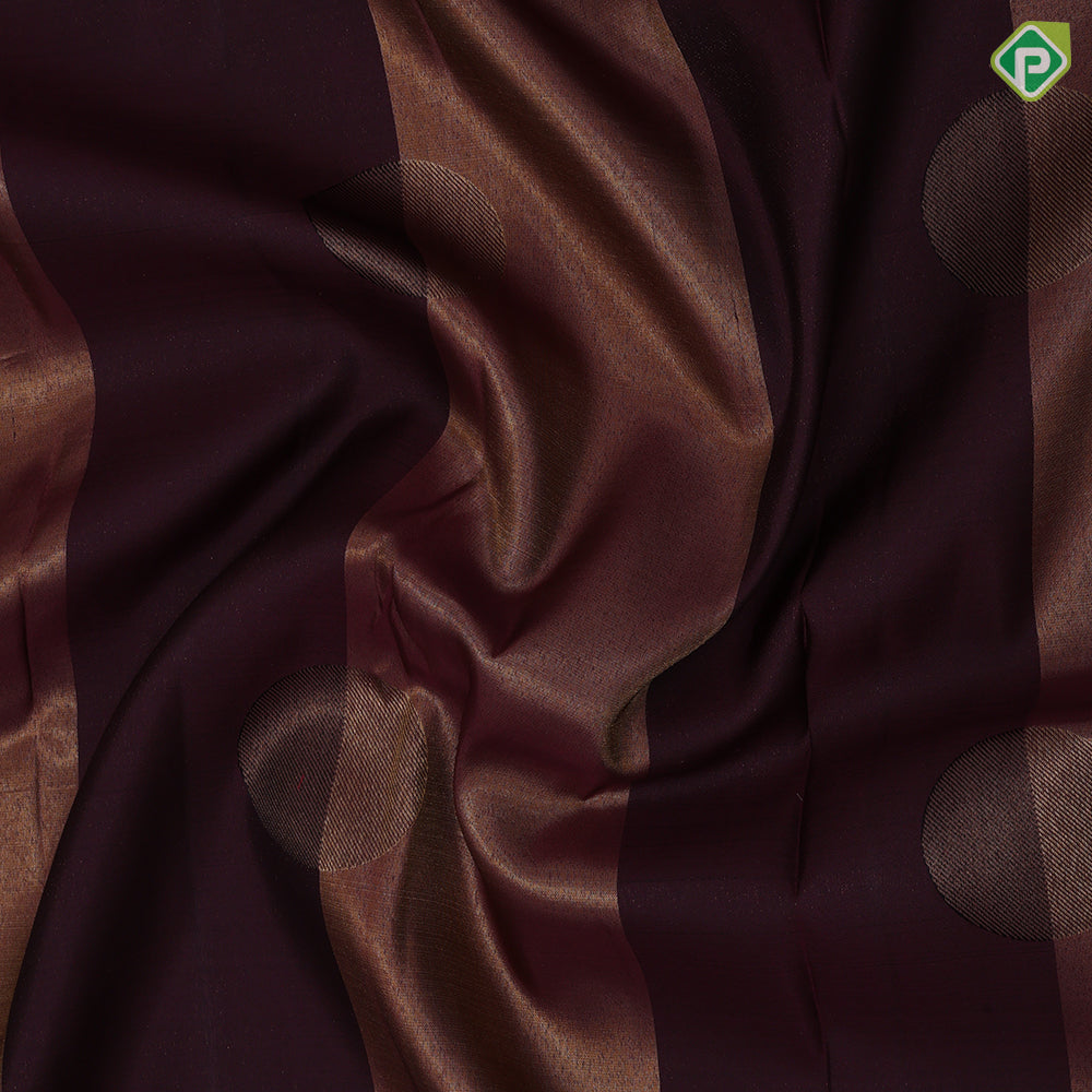 Purple brown gold zari cercles and partition tissue weaved self gold zari edge border trendy tissue silk saree