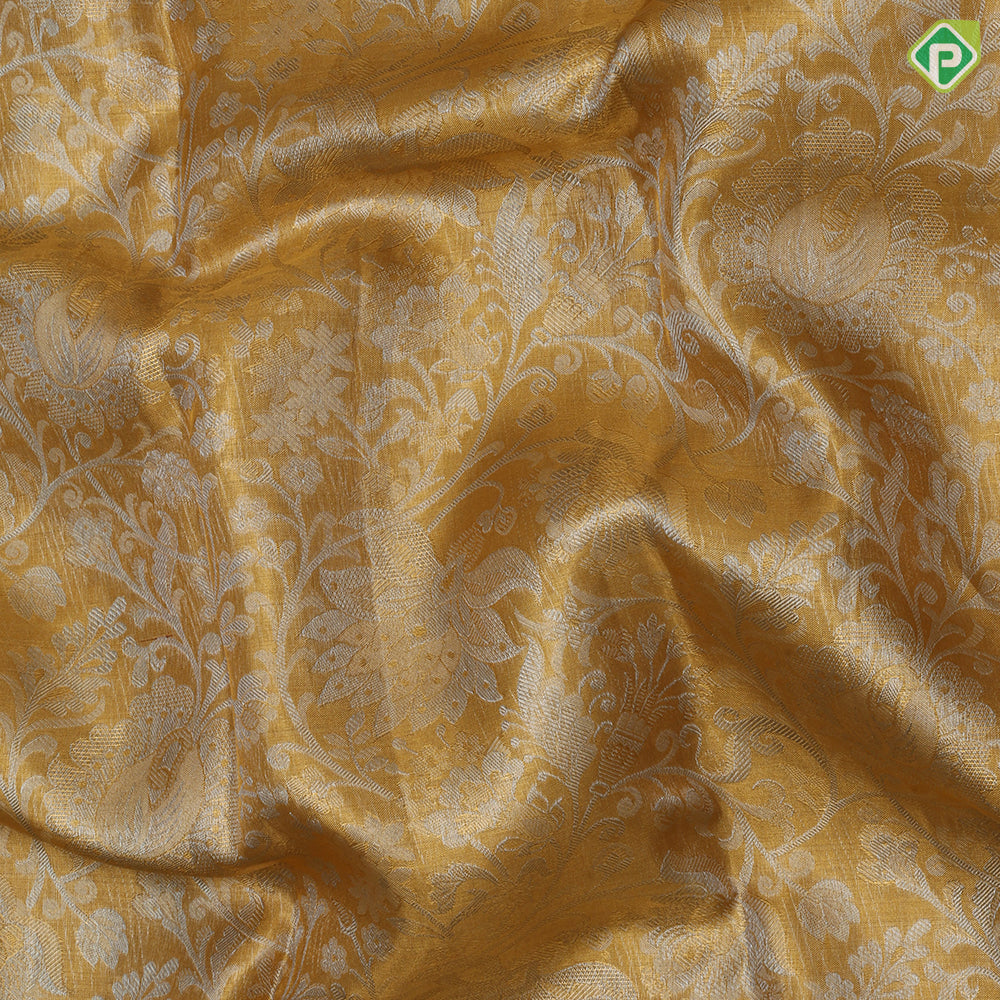Gold Zari tissue silver zari grand floral design self gold zari green edge border grand tissue silk saree