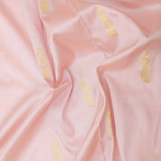 peach pink gold zari fancy peacock butta onion pink thread work border banaras style pallu kora silk saree