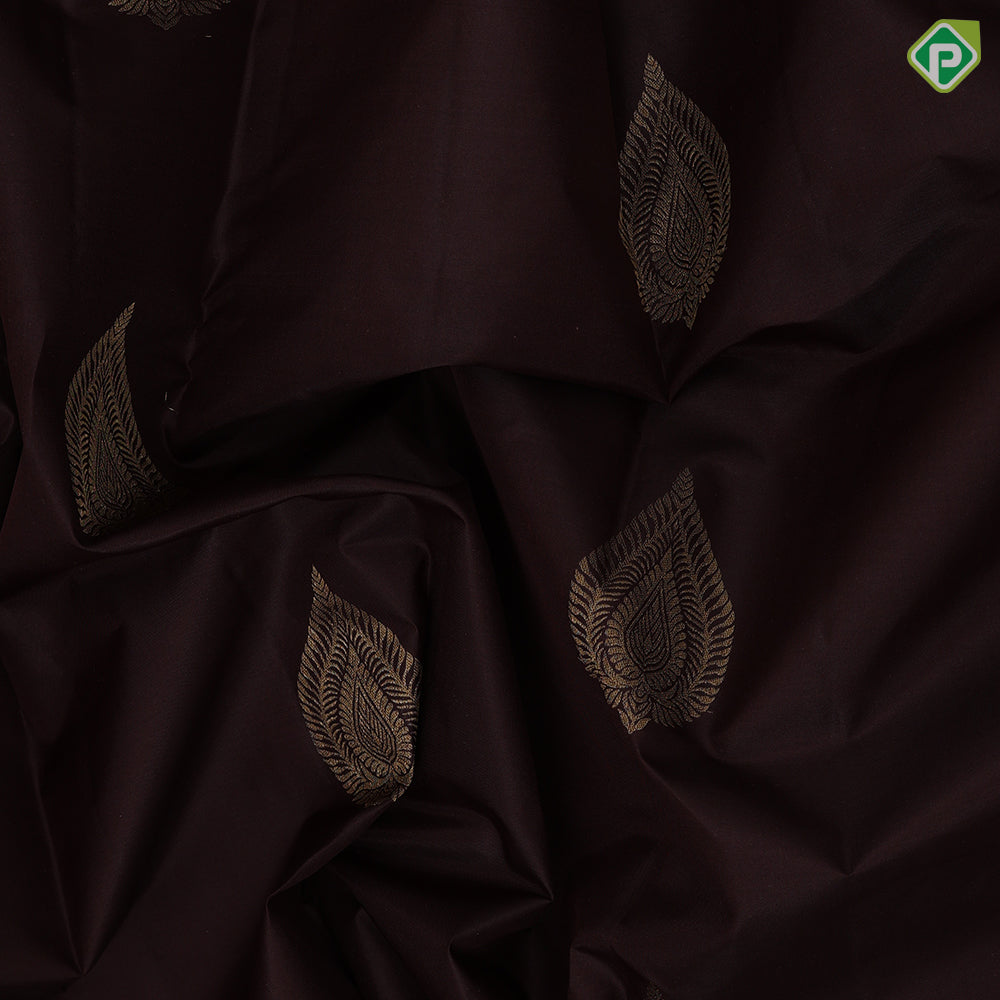 Bottle green gold zari leaf design self gold zari mango butta border gift silk saree