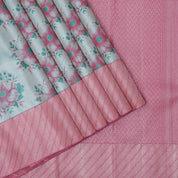 Tea Green silver zari floral design Pink silver zari cross design border trendy designer tissue silk saree