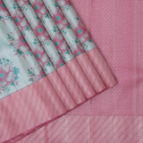Tea Green silver zari floral design Pink silver zari cross design border trendy designer tissue silk saree