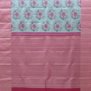 Tea Green silver zari floral design Pink silver zari cross design border trendy designer tissue silk saree