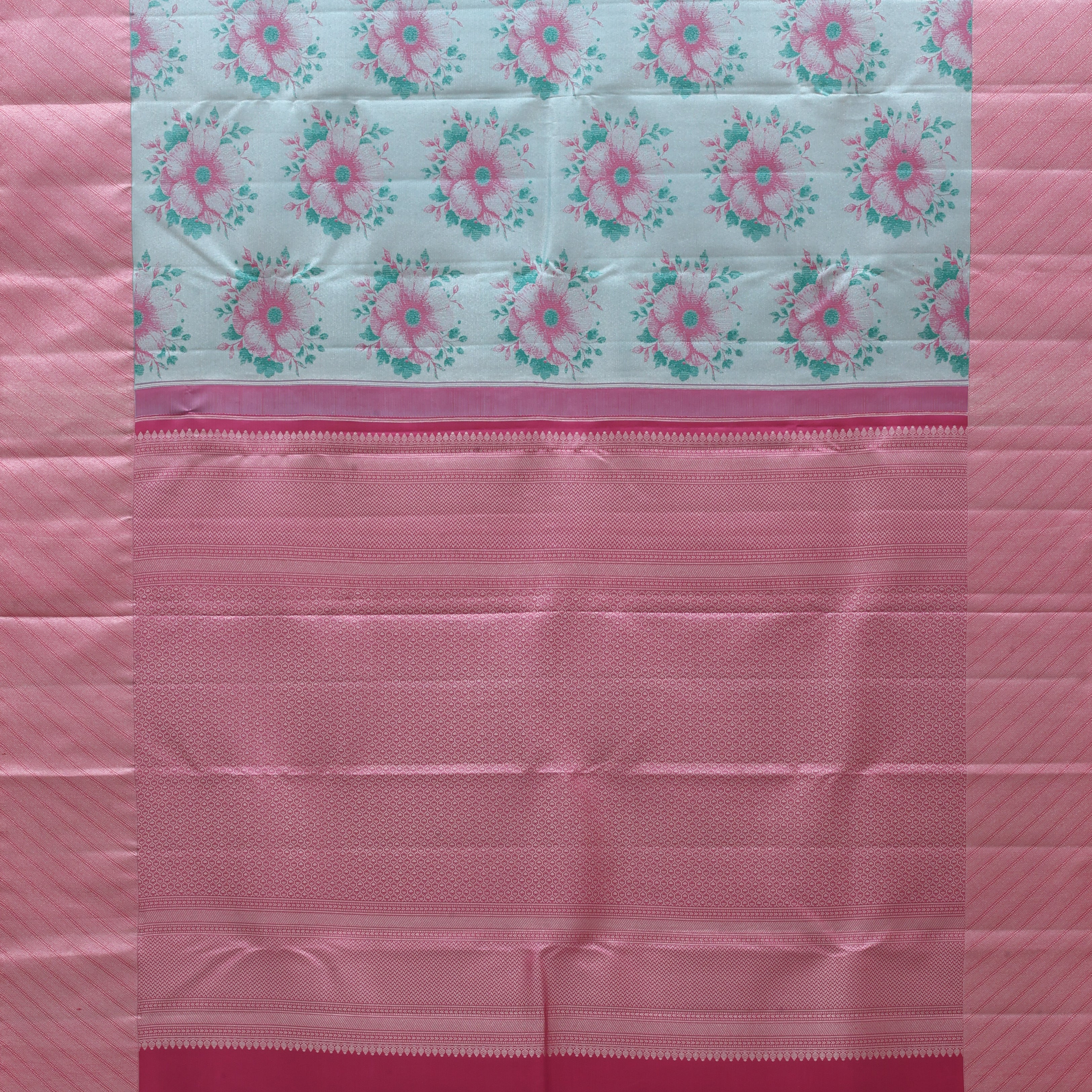 Tea Green silver zari floral design Pink silver zari cross design border trendy designer tissue silk saree