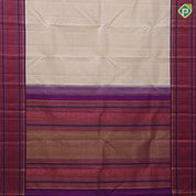 Cream white gold zari butta checks design purple with gold zari and thread work lines border vintage silk saree