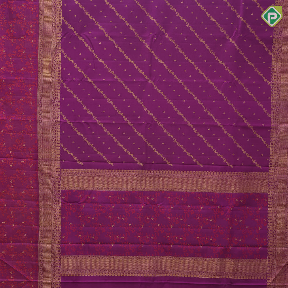 Purple gold zari chain creeper design Self meena work floral design border bridal silk saree