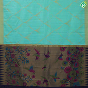 Sea green gold zari organized rain drop tissue weaved self gold zari edge border pythonic border pallu concept signature edition silk saree