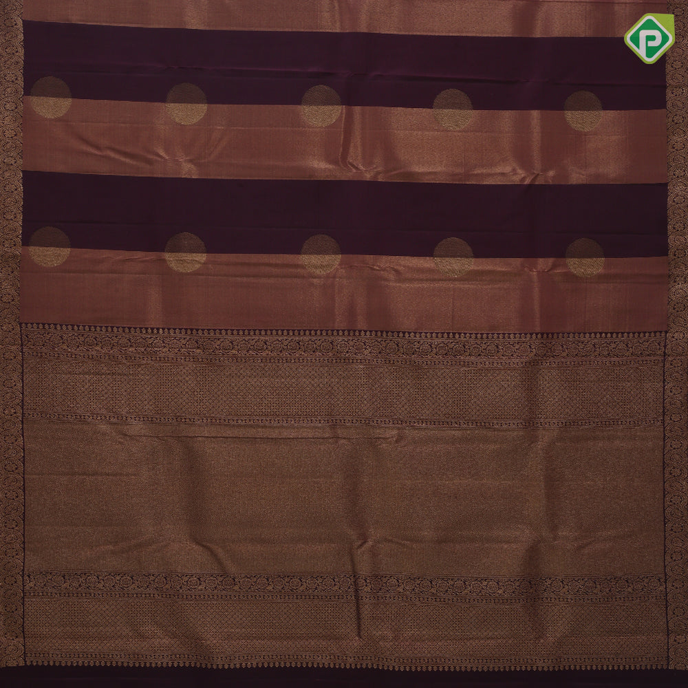 Purple brown gold zari cercles and partition tissue weaved self gold zari edge border trendy tissue silk saree
