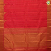 Flame red gold zari kattam checks design parrot butta padded self gold zari bavanji edge border traditional silk saree