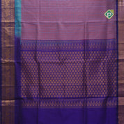 Multi color checked grand pallu blue gold zari koorvai temple border silk cotton saree