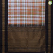 Multi Color barbarian checks design dark brown gold zari tri border traditional silk saree