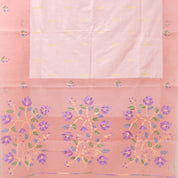peach pink gold zari fancy peacock butta onion pink thread work border banaras style pallu kora silk saree