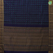 Navy Blue Gold Zari Thread Checks Butta Design Self Colour Floral Meena Work Border Design Trendy Fancy Silk Saree