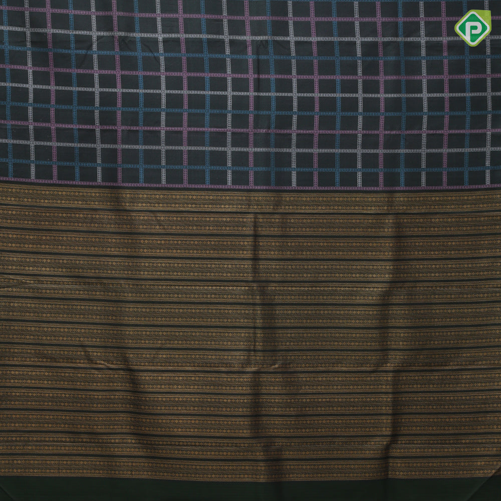Fern green base multi color silk thread checks design borderless trendy designer silk saree