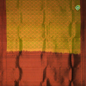 Parrot Green Mango Motifs Border Pure Embossed Silk Saree