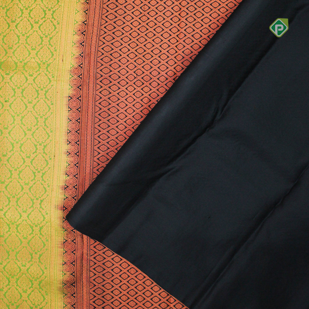 Parrot Green Mango Motifs Border Pure Embossed Silk Saree