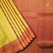 Parrot Green Mango Motifs Border Pure Embossed Silk Saree