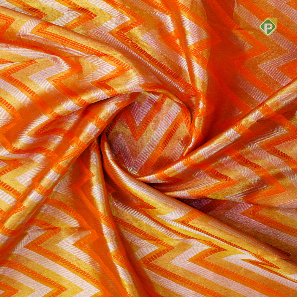 Honey orange With Crimson Pink Gold Zari Pure Trendy Designer Silk Saree