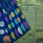 Peacock Green Colour With Full Body Multi Colour Circles Motifs Without Border Pure Trendy Design Saree