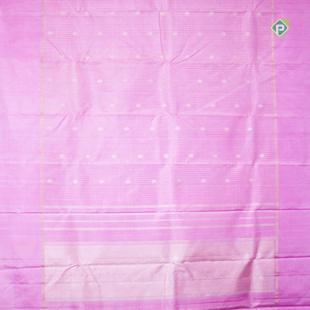 Creamy Pink Silver Zari Self Border Pure Traditional Silk Saree