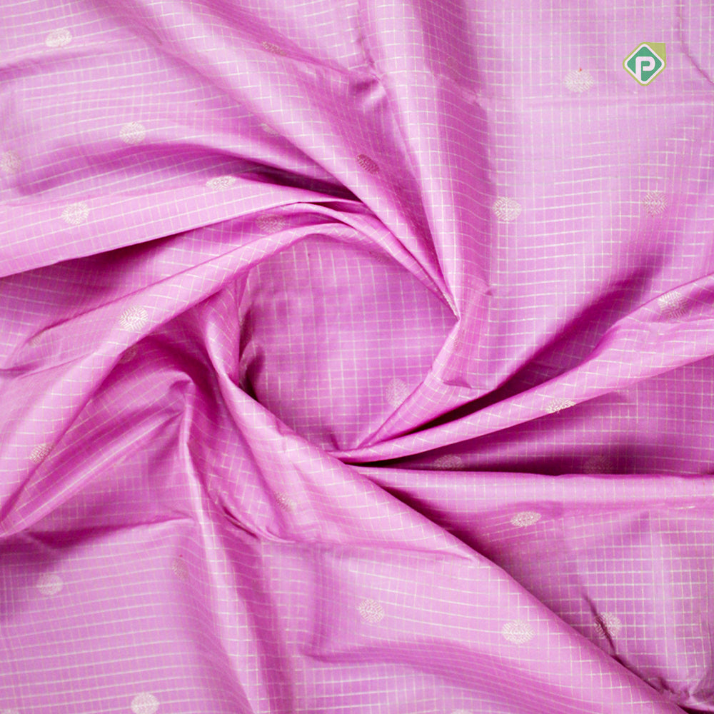 Creamy Pink Silver Zari Self Border Pure Traditional Silk Saree