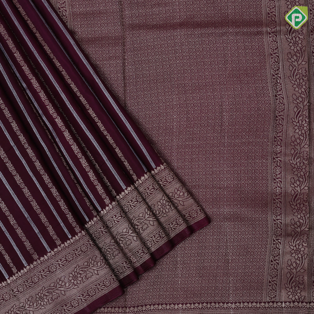 Dark color silver gold zari stripes design self rangoli border banaras style trending fancy saree