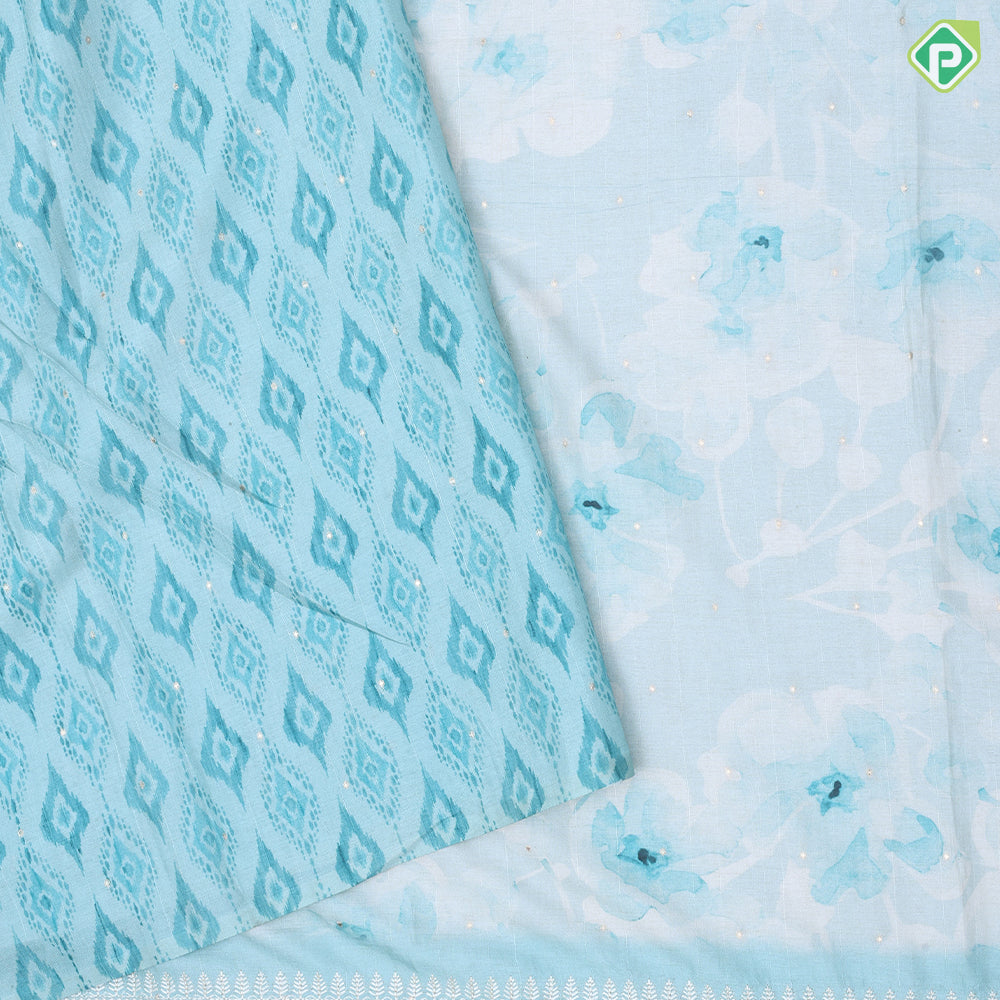 Pastel colors modern art printed design self cut work border fancy cotton saree