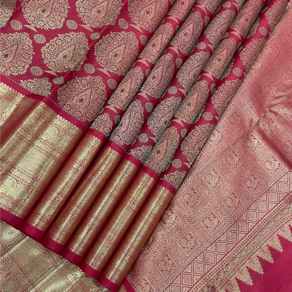 Maroon Red Peacock Retta Pet Border Exclusive Bridal Silk Saree